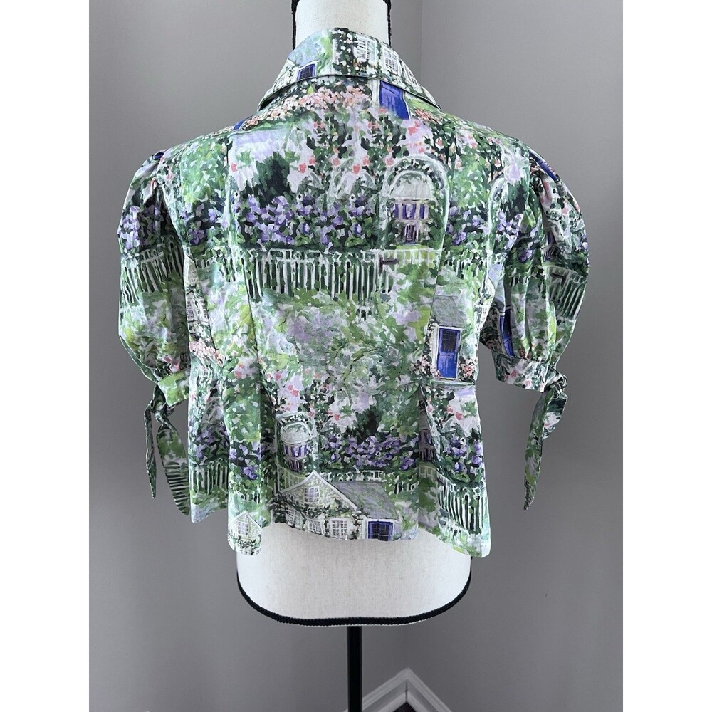 En Saison Garden Print Short Sleeve Button Down Blouse Size Medium EUC - Picture 2 of 7